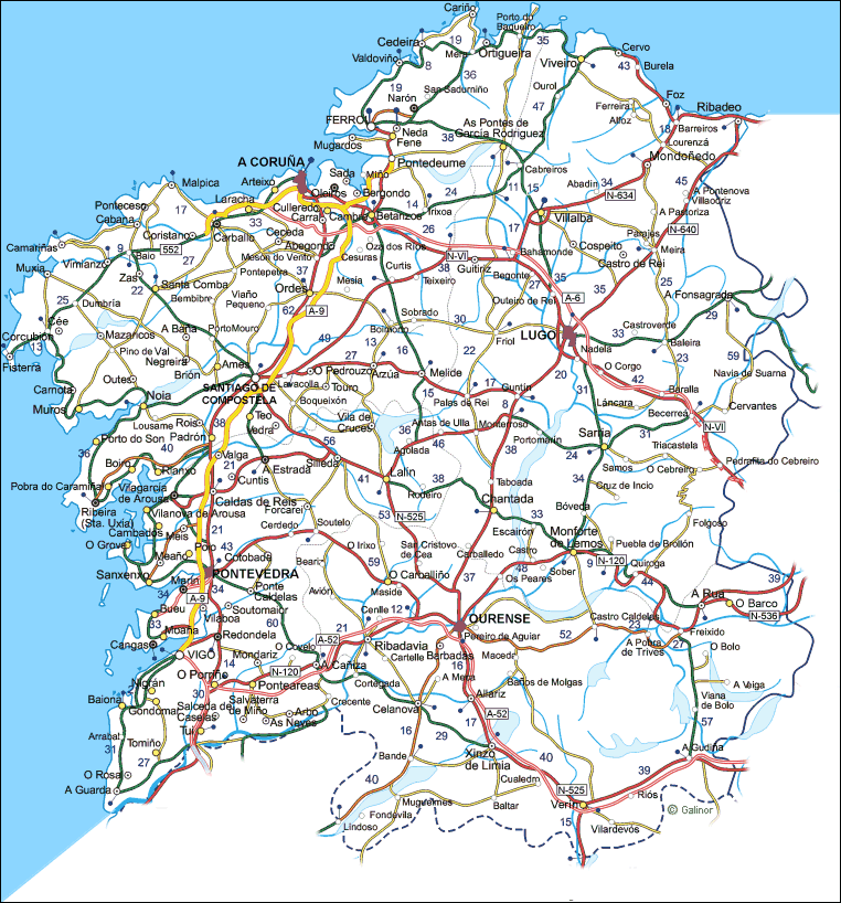 Road Map of Galicia Spain